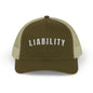 Stylish Snapback Trucker Cap with 'Liability' Text – Trendy Accessory for Everyday Wear, Casual Events, Gifts, Outdoor Activities