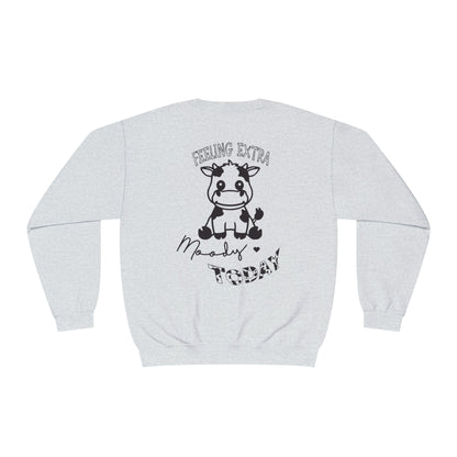 Feeling Extra Moody Unisex Crewneck Sweatshirt, Cute Cow Sweatshirt, Funny Sweatshirt, Animal Lover Gift, Cozy Casual Wear, Birthday Gift