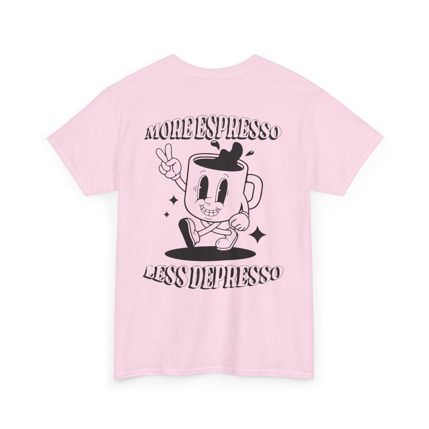 More Espresso Less Depresso Tee | Unisex Heavy Cotton Shirt | Funny Coffee Lover Gift | Casual Wear | Great for Birthdays & Relaxation