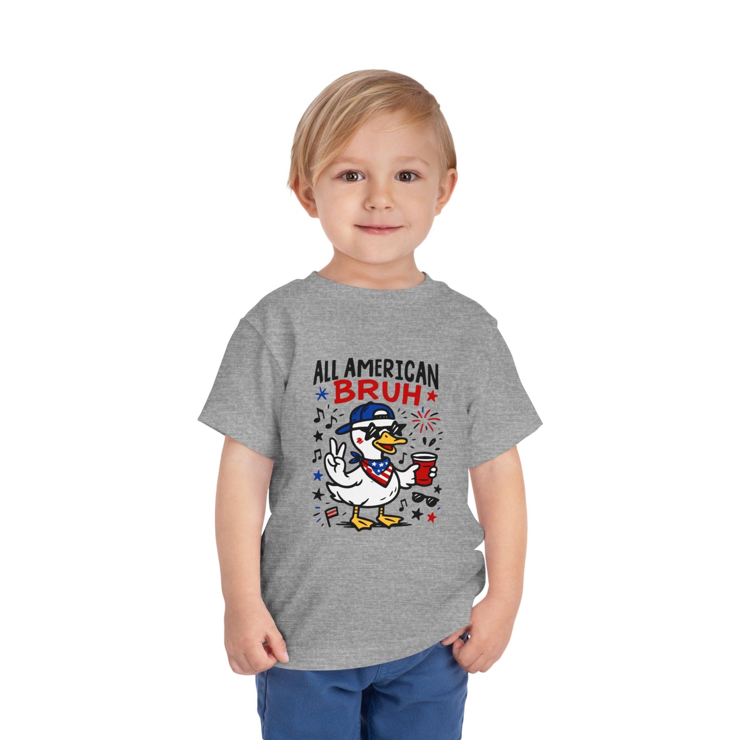 All American Bruh Toddler Tee, Cute Kids Shirt, Patriotic Toddler Outfit, 4th of July Apparel, Funny Duck Graphic Tee