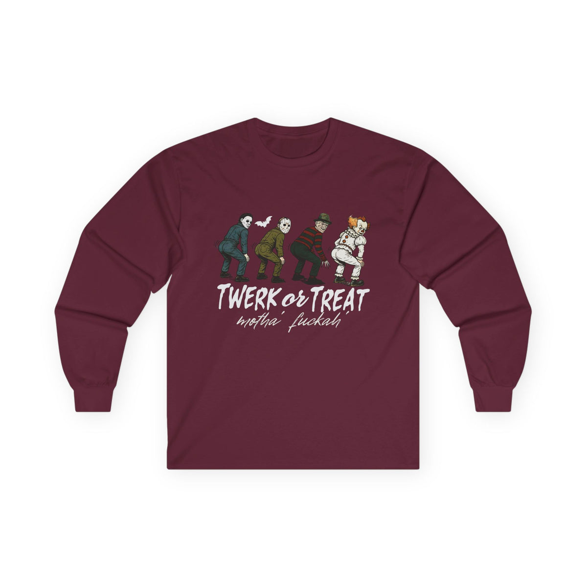 Halloween Themed Unisex Long Sleeve Tee - "Twerk Or Treat Motha' Fuckah'" Horror Movie Theme
