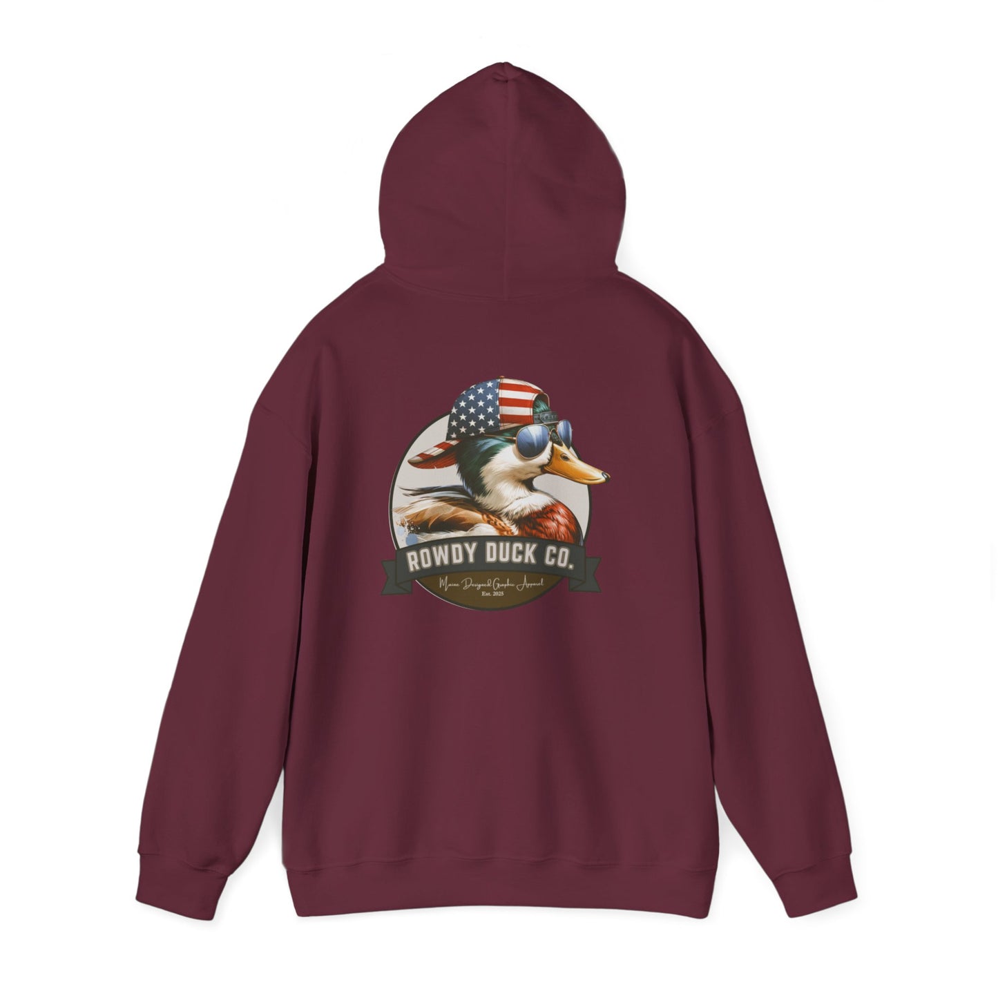 Rowdy Duck Co. Patriotic Duck Hoodie – American Flag Bandana Retro Graphic Hooded Sweatshirt