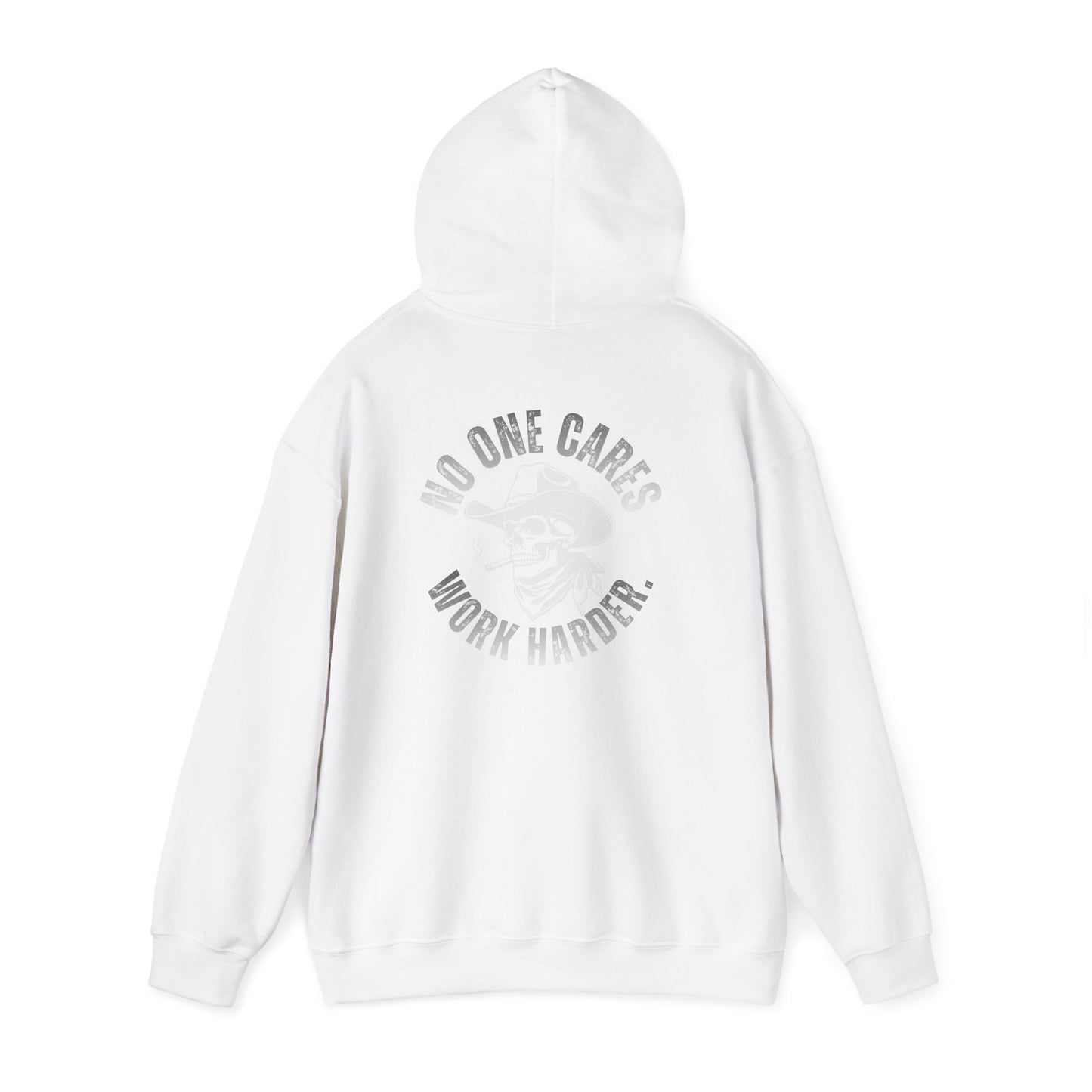 Hoodie — "No One Cares, Work Harder" Motivational Skull Hoodie