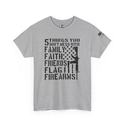 Patriotic Unisex Heavy Cotton Tee - 5 Things You Don't Mess With | Perfect for Veterans, Independence Day, Gifts