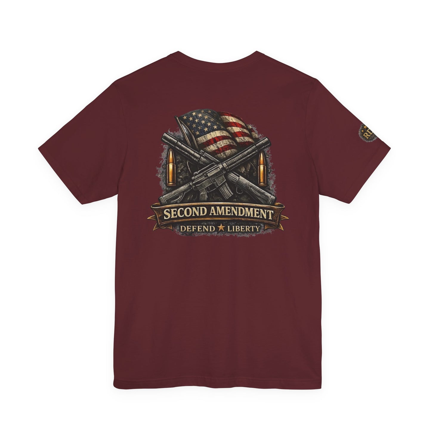 Second Amendment T-Shirt – Defend Liberty Flag & Rifles Graphic Tee