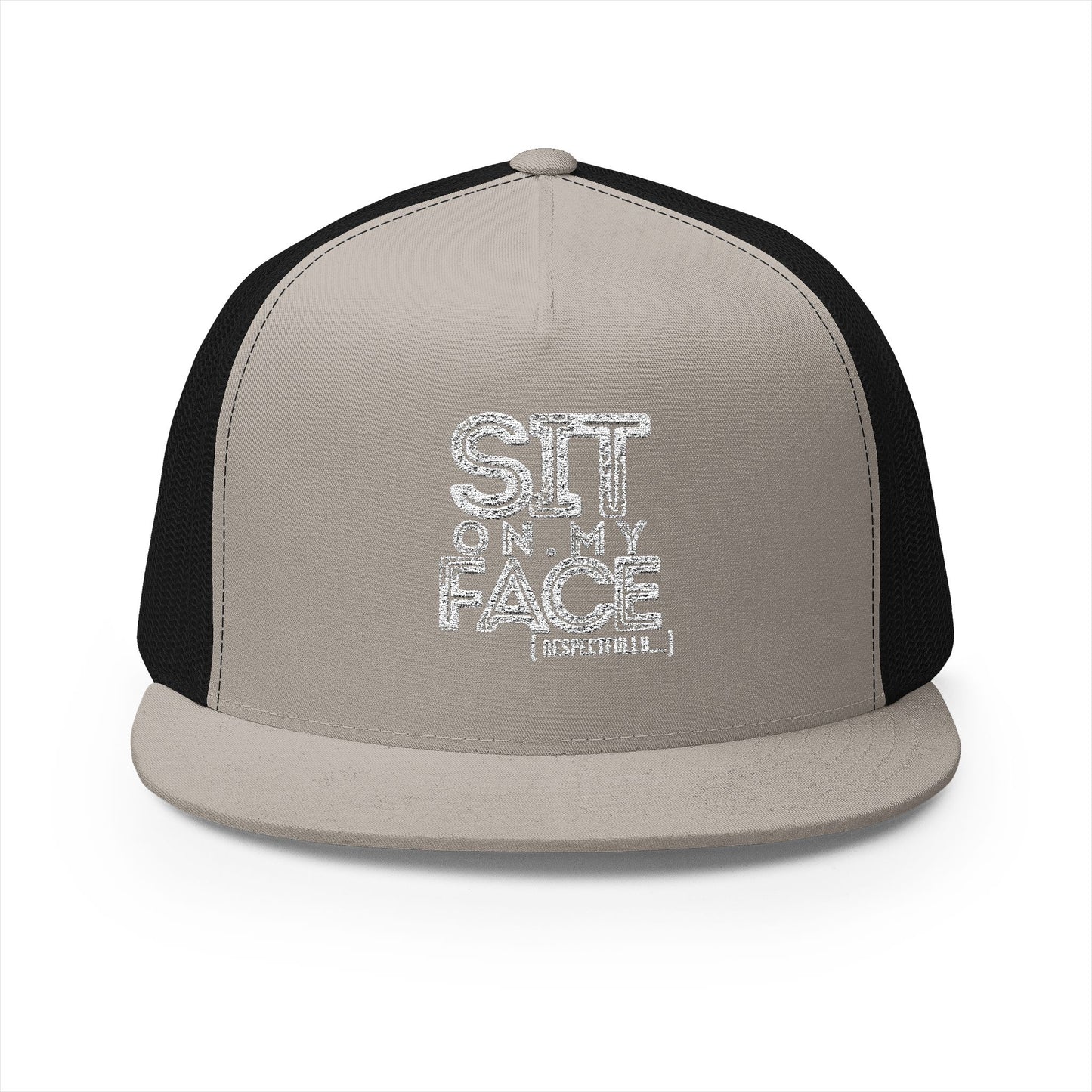 Funny Embroidered 5 Panel Flat Bill Trucker Cap - 'Sit On My Face'