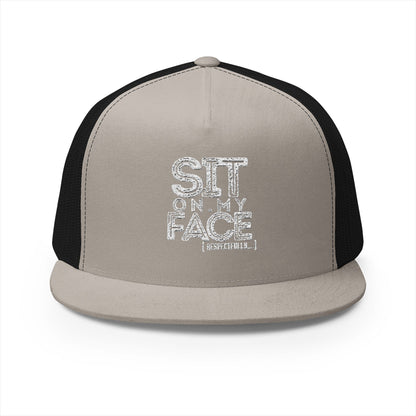 Funny Embroidered 5 Panel Flat Bill Trucker Cap - 'Sit On My Face'