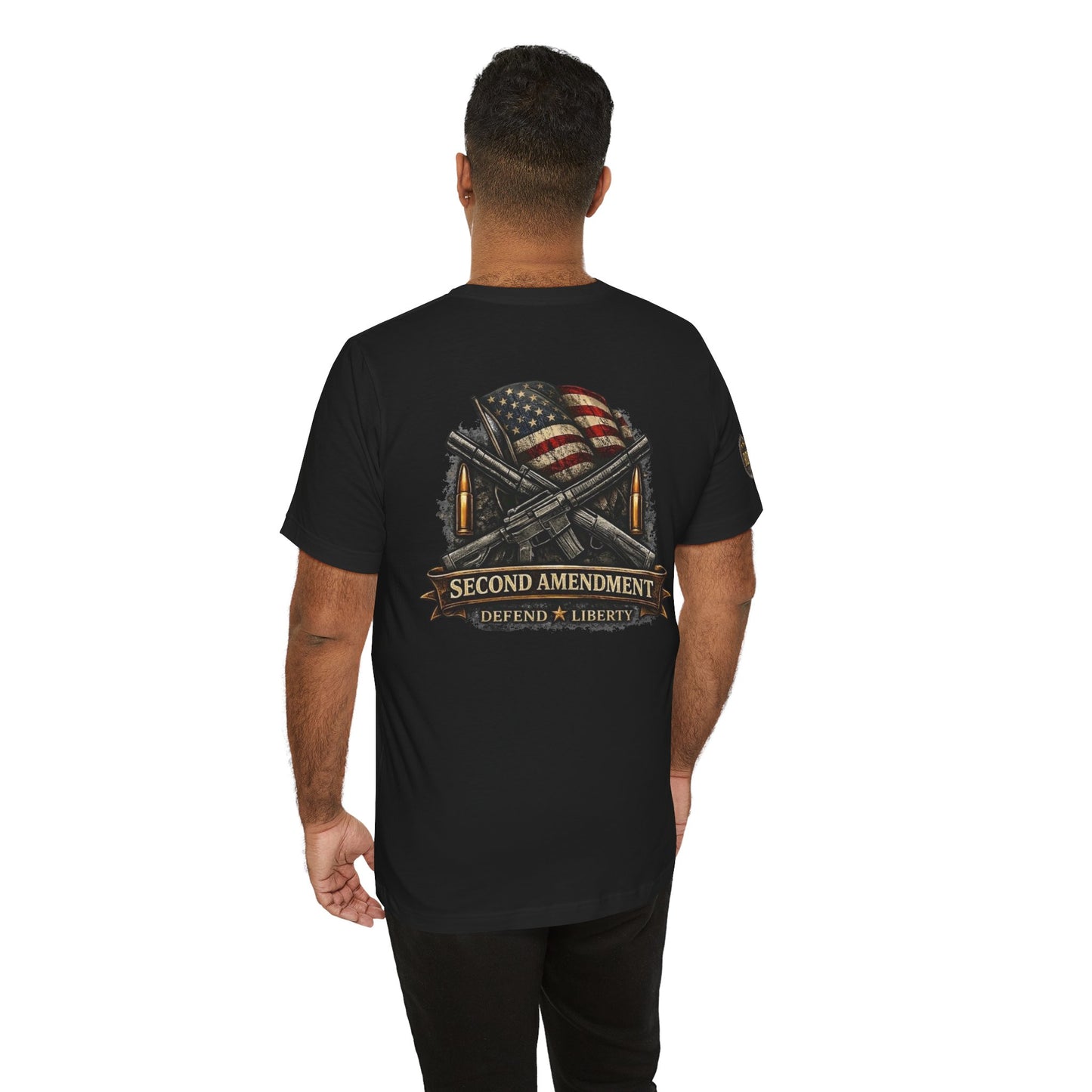 Second Amendment T-Shirt – Defend Liberty Flag & Rifles Graphic Tee