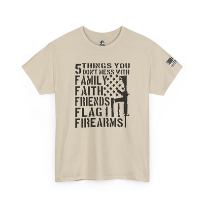 Patriotic Unisex Heavy Cotton Tee - 5 Things You Don't Mess With | Perfect for Veterans, Independence Day, Gifts