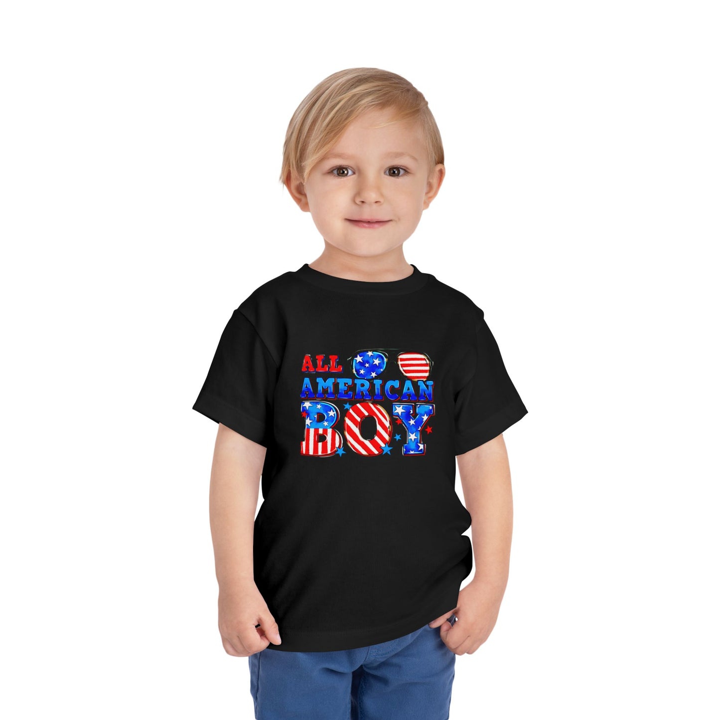All American Boy Toddler Tee, Kids Patriotic Shirt, July 4th Outfit, Toddler Summer T-Shirt, USA Pride Apparel