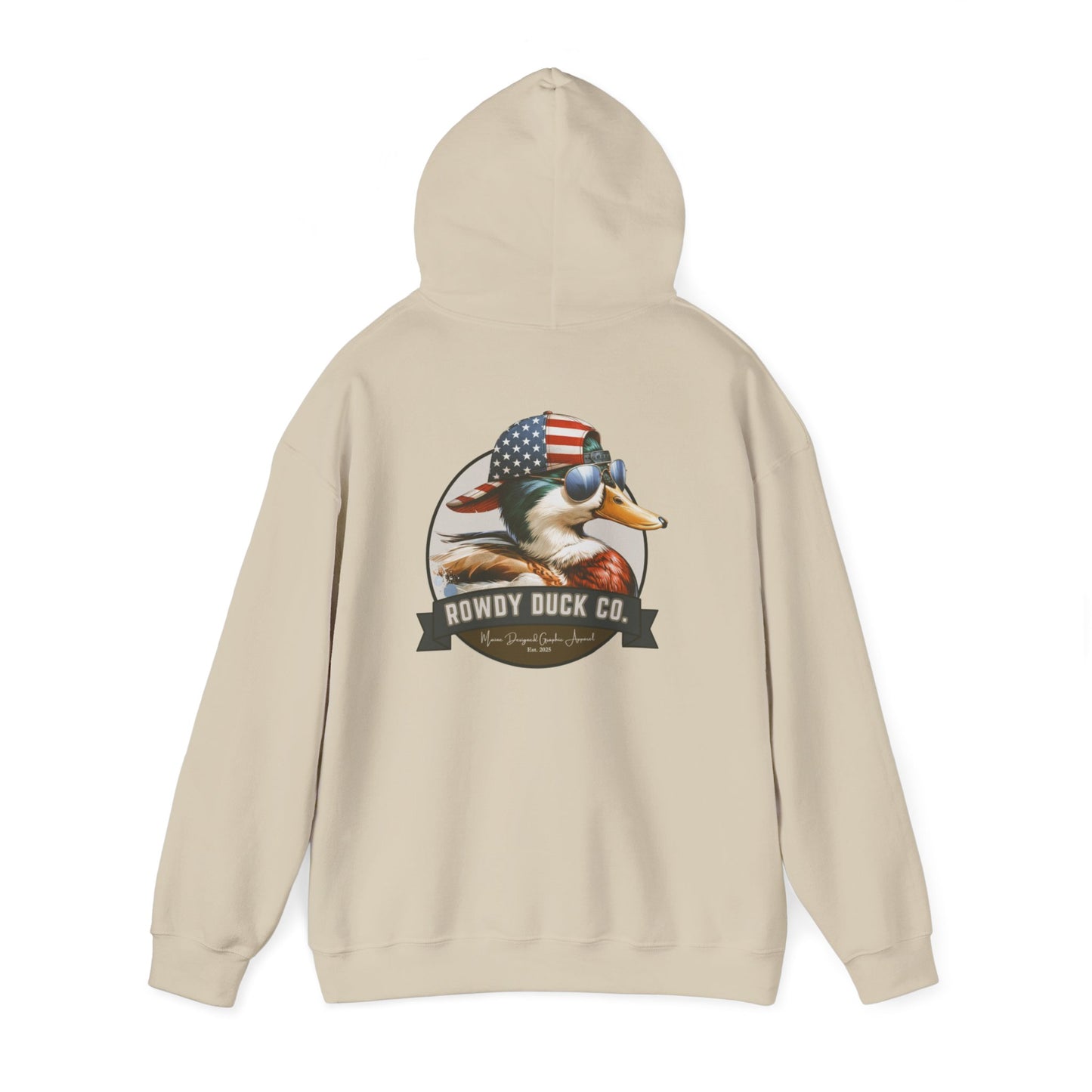 Rowdy Duck Co. Patriotic Duck Hoodie – American Flag Bandana Retro Graphic Hooded Sweatshirt