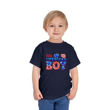 All American Boy Toddler Tee, Kids Patriotic Shirt, July 4th Outfit, Toddler Summer T-Shirt, USA Pride Apparel