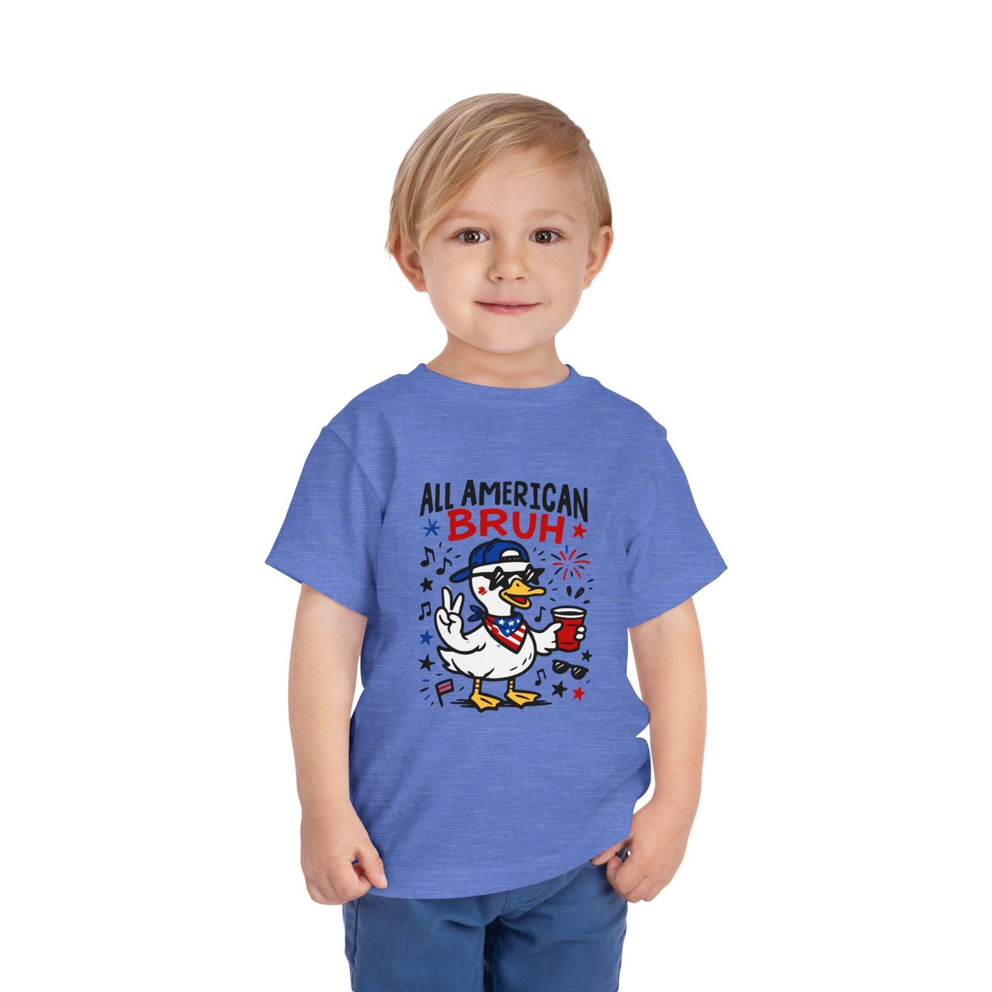 All American Bruh Toddler Tee, Cute Kids Shirt, Patriotic Toddler Outfit, 4th of July Apparel, Funny Duck Graphic Tee