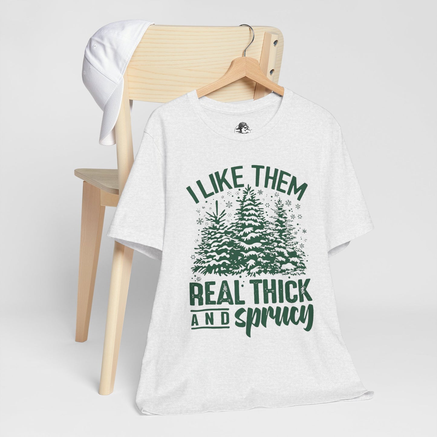 Festive Trees Tee - 'I Like Them Real Thick and Sprucy' Unisex Jersey Short Sleeve