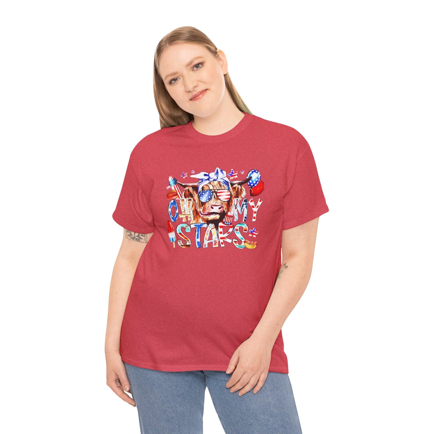 Cow red white & blue tee