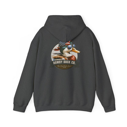 Rowdy Duck Co. Patriotic Duck Hoodie – American Flag Bandana Retro Graphic Hooded Sweatshirt