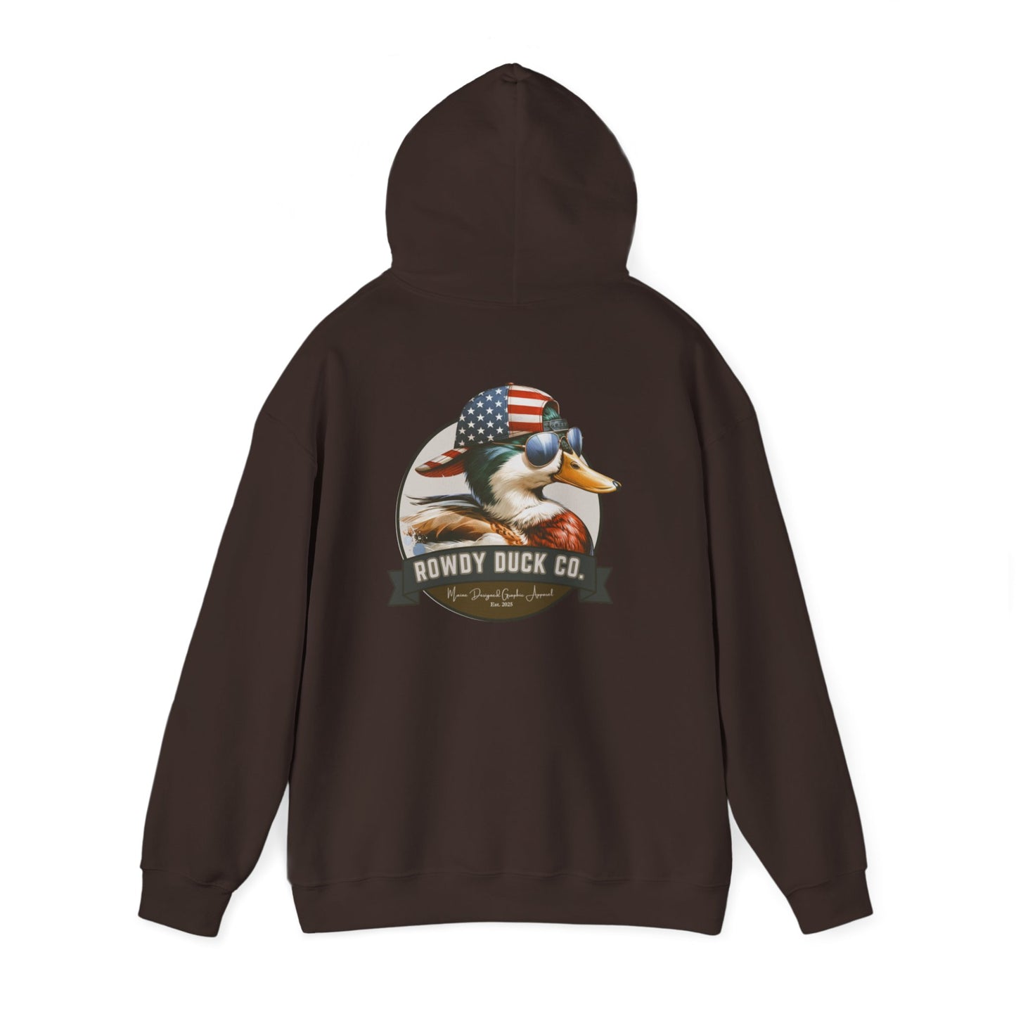 Rowdy Duck Co. Patriotic Duck Hoodie – American Flag Bandana Retro Graphic Hooded Sweatshirt