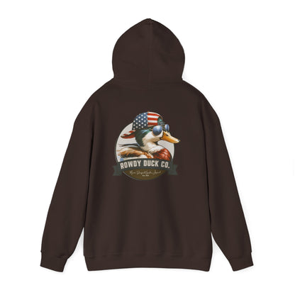 Rowdy Duck Co. Patriotic Duck Hoodie – American Flag Bandana Retro Graphic Hooded Sweatshirt