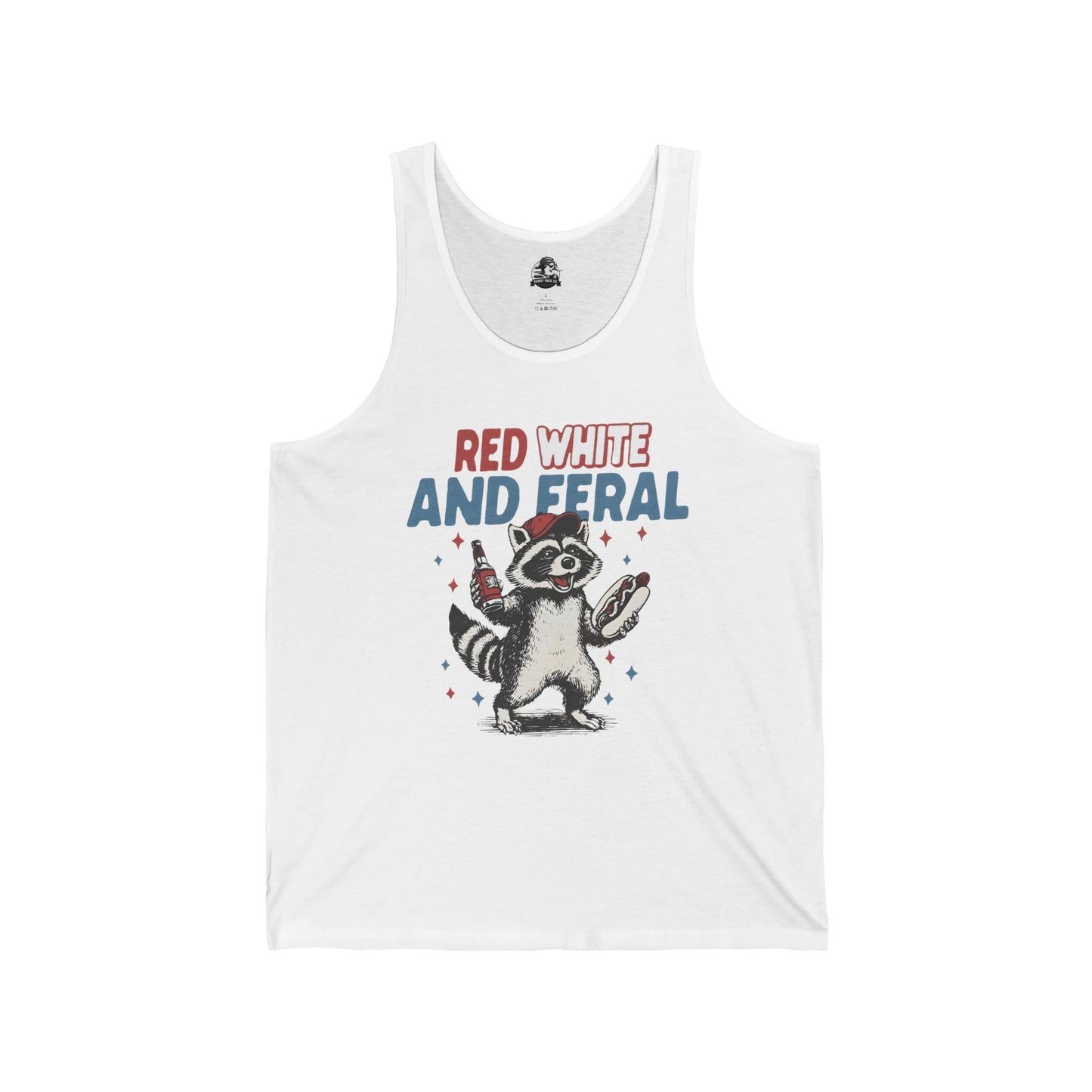 Patriotic Raccoon Tank Top - Red White and Feral, Casual Apparel for July 4th, Summer Festivals, Unisex Clothing, Gift Idea