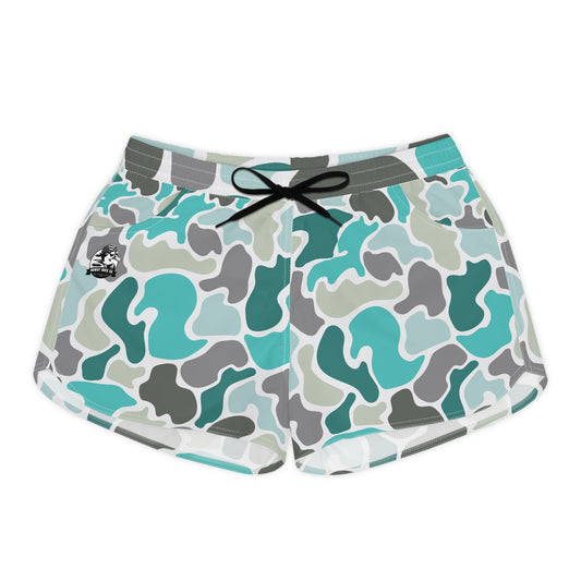 Women's Turquoise Camo Print Casual Shorts - Comfortable Summer Wear