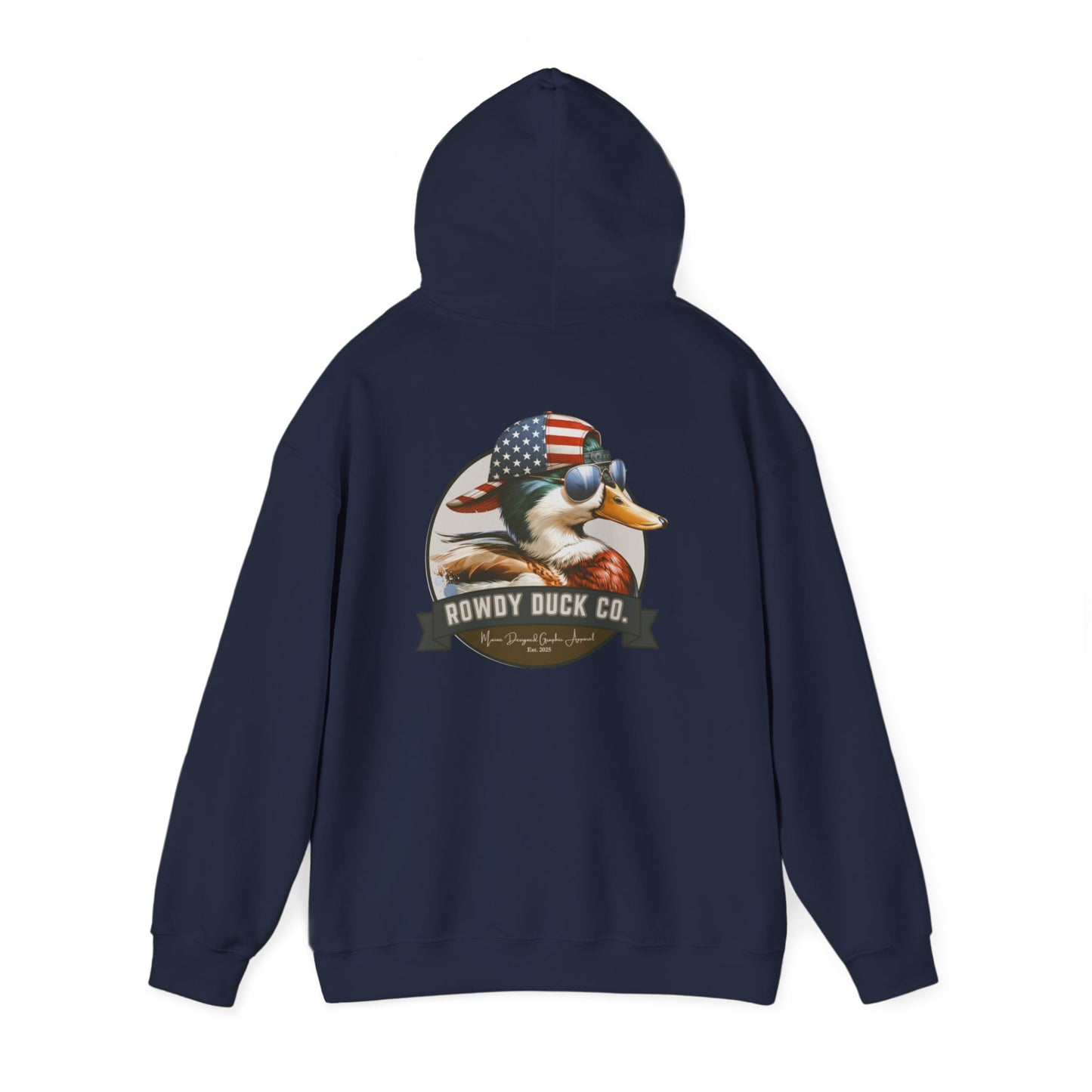Rowdy Duck Co. Patriotic Duck Hoodie – American Flag Bandana Retro Graphic Hooded Sweatshirt