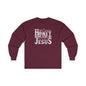 "Don't Worry Honey, Round Free We Jesus" Graphic Long Sleeve Tee