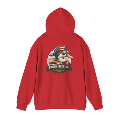Rowdy Duck Co. Patriotic Duck Hoodie – American Flag Bandana Retro Graphic Hooded Sweatshirt