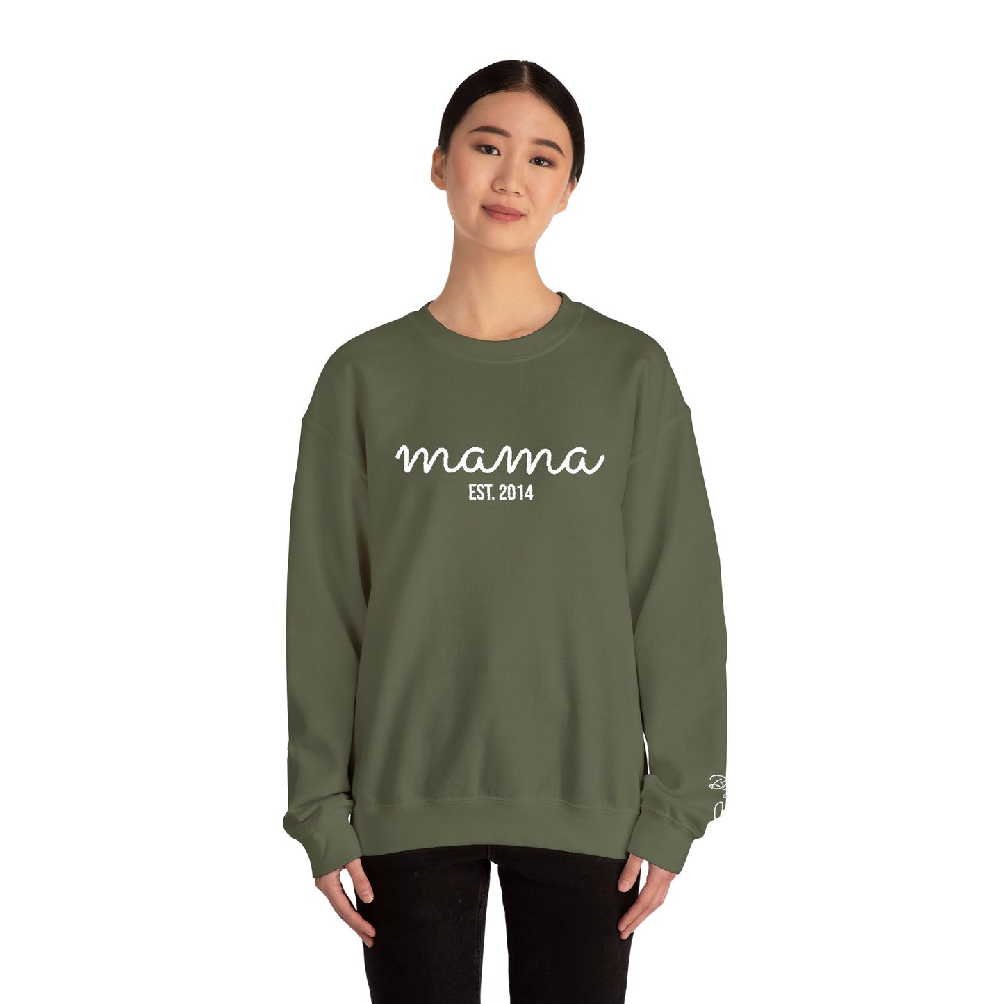 Custom Embroidered Mama Cursive Fleece Crewneck