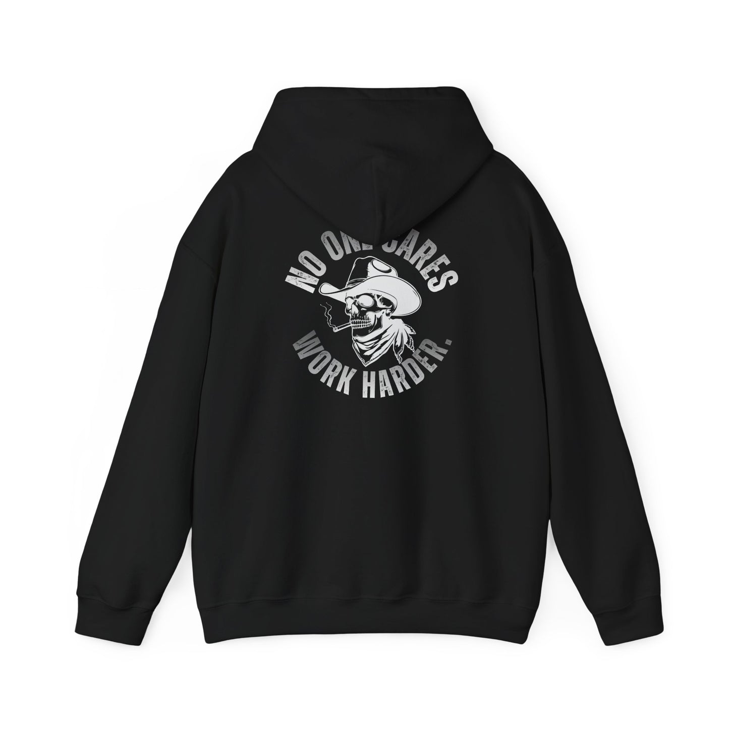 Hoodie — "No One Cares, Work Harder" Motivational Skull Hoodie