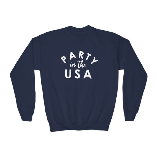 Party in the USA Youth Crewneck Sweatshirt, Kids Casual Wear, Patriotic Gift, Holiday Apparel, Independence Day Style, Birthday Present