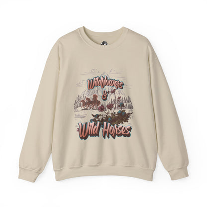 Wildflowers & Wild Horses Sweatshirt, Cozy Crewneck, Unisex Pullover, Nature Lovers Gift, Casual Fall Wear, Outdoor Adventure Apparel