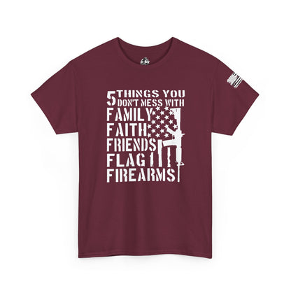 Patriotic Unisex Heavy Cotton Tee - 5 Things You Don't Mess With | Perfect for Veterans, Independence Day, Gifts