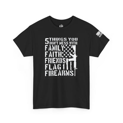 Patriotic Unisex Heavy Cotton Tee - 5 Things You Don't Mess With | Perfect for Veterans, Independence Day, Gifts