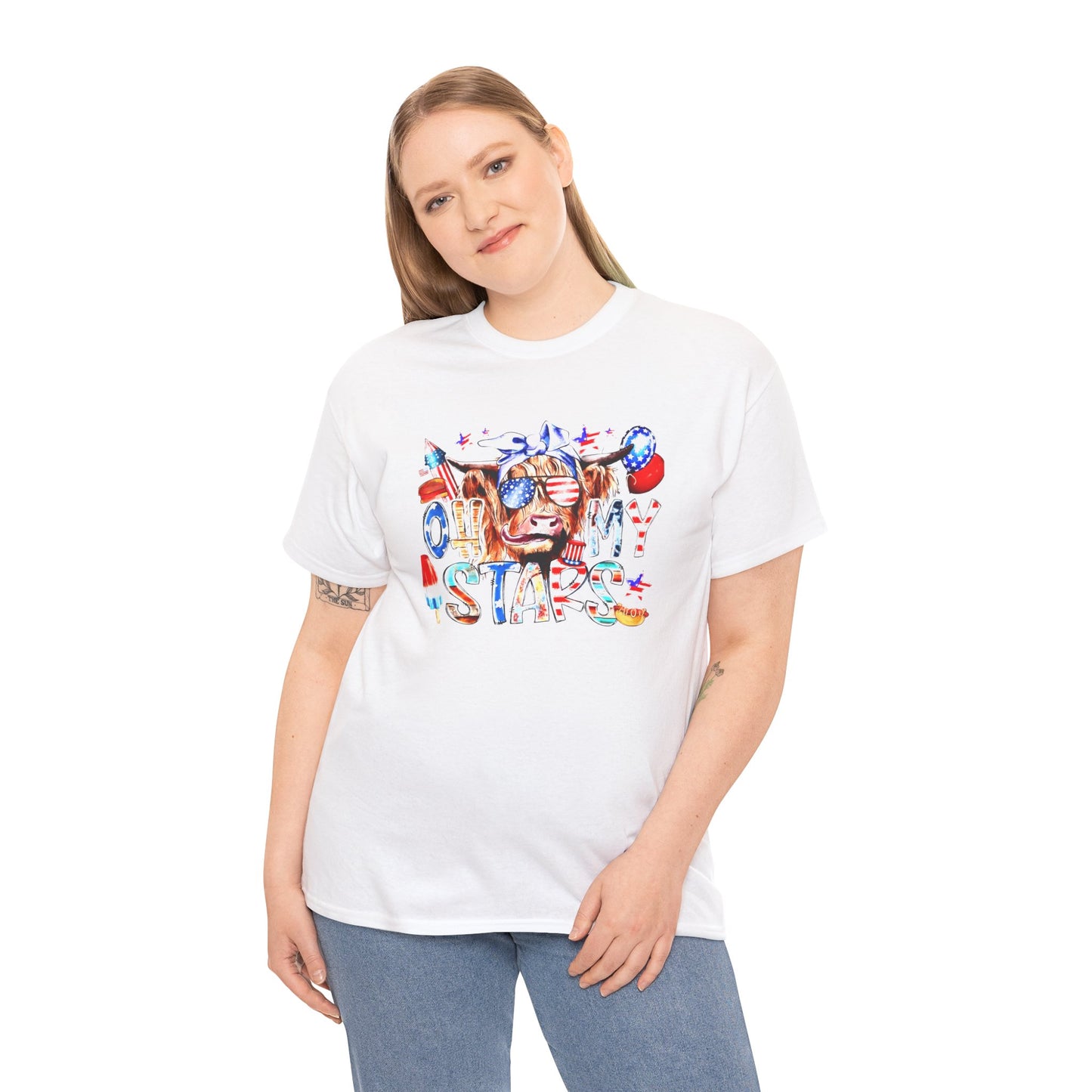 Cow red white & blue tee