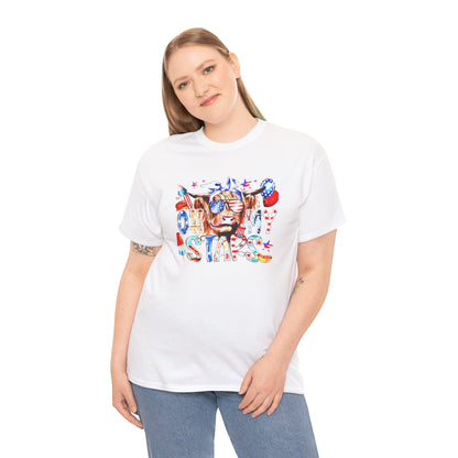 Cow red white & blue tee