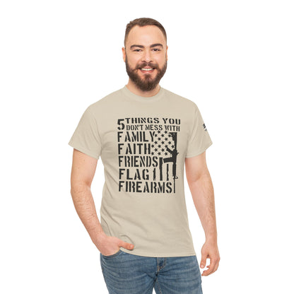 Patriotic Unisex Heavy Cotton Tee - 5 Things You Don't Mess With | Perfect for Veterans, Independence Day, Gifts