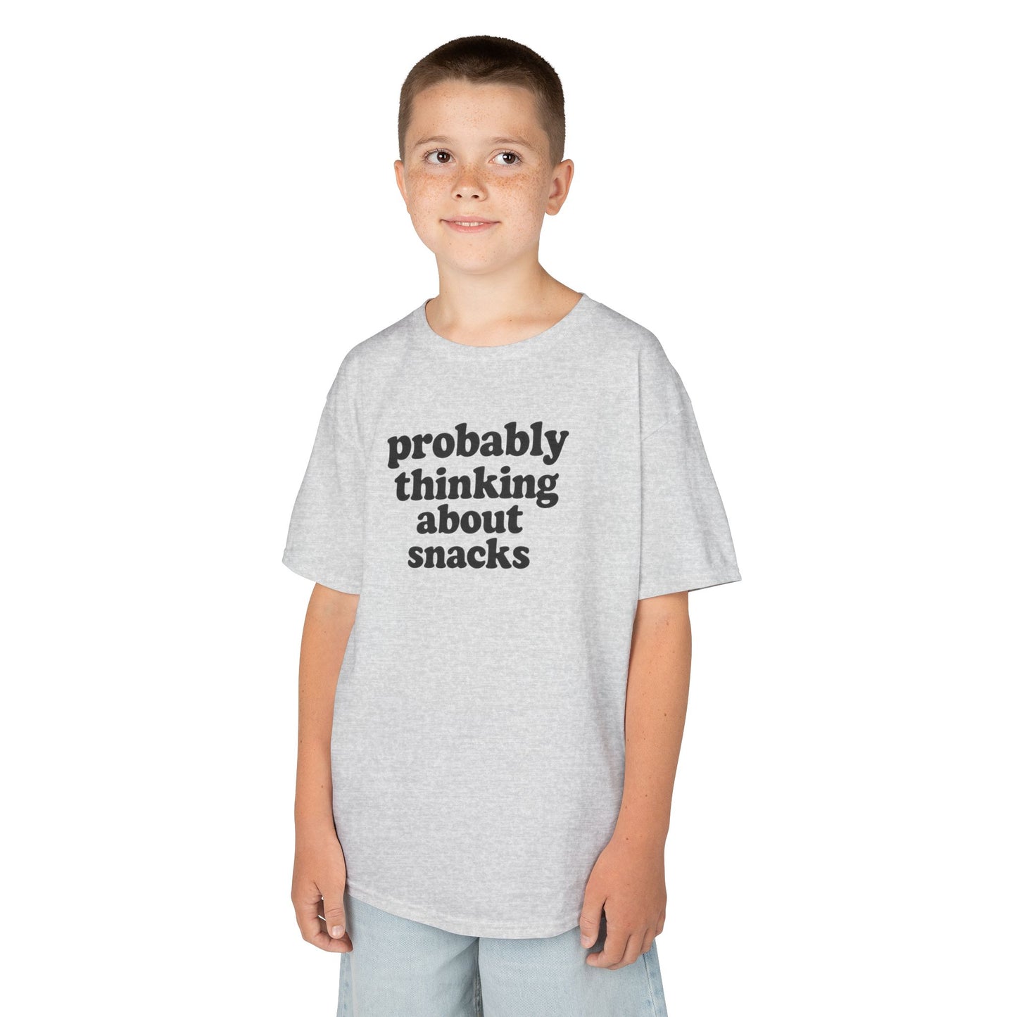 Kids Tee — "Probably Thinking About Snacks" Funny Graphic T-Shirt