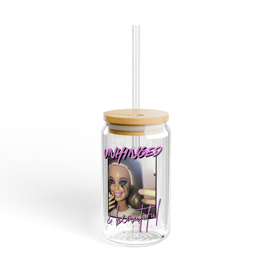 Unhinged & Beautiful Glass Iced Coffee Cup with Straw