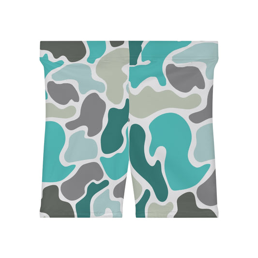 Women's Turqoise Camo Biker Shorts - Stylish Workout Gear for Active Ladies