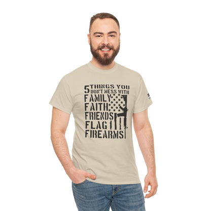 Patriotic Unisex Heavy Cotton Tee - 5 Things You Don't Mess With | Perfect for Veterans, Independence Day, Gifts