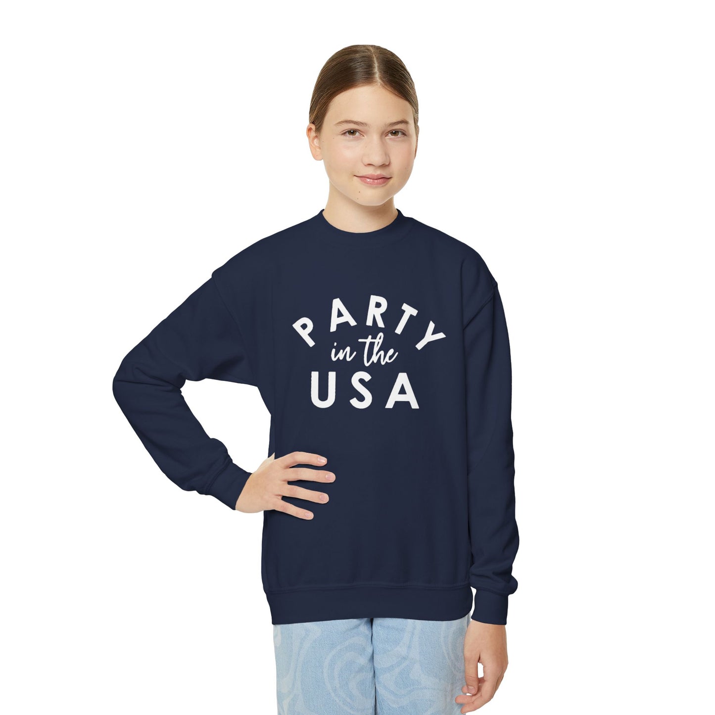 Party in the USA Youth Crewneck Sweatshirt, Kids Casual Wear, Patriotic Gift, Holiday Apparel, Independence Day Style, Birthday Present
